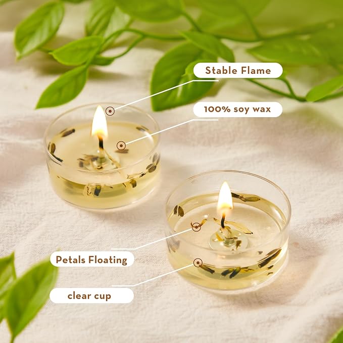 Ashlux 4-Hour Acrylic Jasmine Soy Wax Scented Tea Lights, 16 Pack Bulk | 4 Hour Long Burning, Non-Paraffin, Smokeless, For Weddings, Table Centerpieces, Home Decor & Christmas