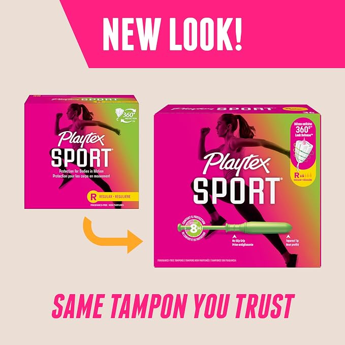Playtex Sport Tampons Regular Absorbency, Fragrance-Free - 18ct | Regular Tampons for Women, Feminine Care, Playtex Tampon with 360 Leak Defense