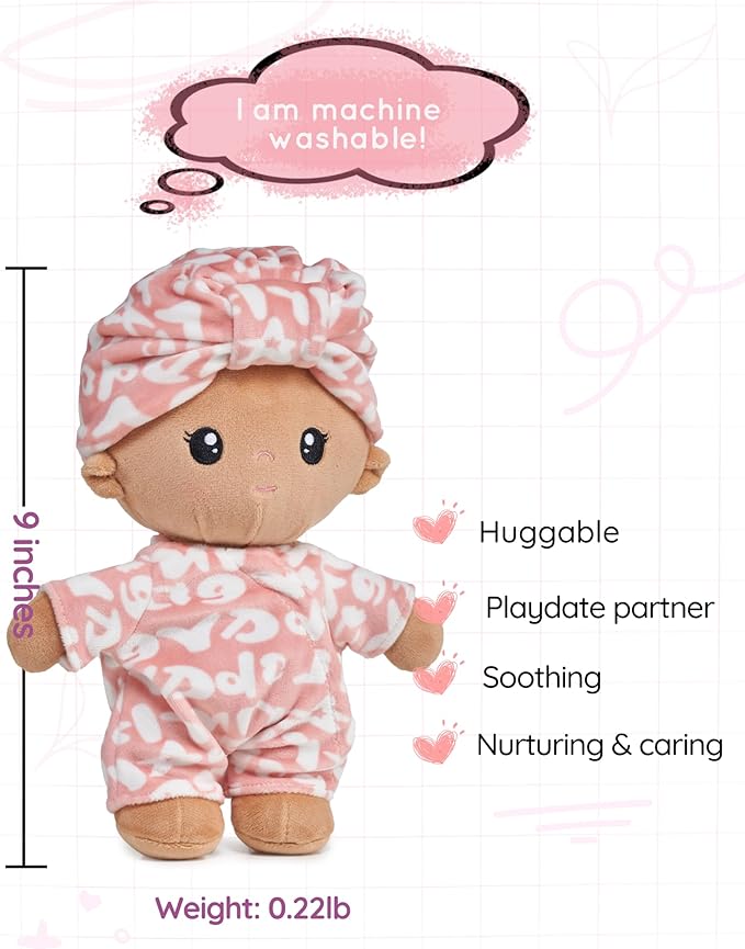 LeyaDoll Soft Baby Doll Toys (9''''), My First Baby Rag Doll for 1 Year-Old Girl Birthday Gift,Christmas Plush Toys Gift for Toddler Kids Infants-Pudding Baby Girl-Tanned