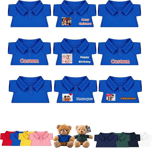 9 Pcs Personalized Teddy Bear Clothes with Name Photo, Stuffed Animal Clothes for Teddy Bears Fit 8-16 inch Stuffed Bear Outfit, Personalized Doll Clothing Make Your Own Plush Doll Shirt