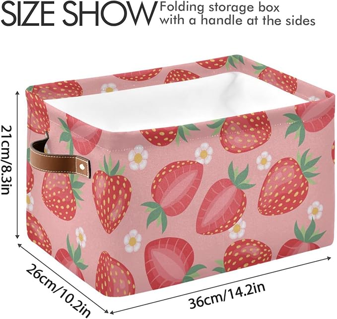 Aslsiy Storage Basket - Fresh Strawberry Pink Nursery Bins Baby Box Canvas Clothes Shelf Laundry Hamper Gift Basket for Home Closet - 1 Pcs