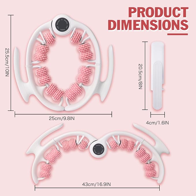 Cellulite Massage Tool Lymphatic Drainage Massager for Thighs & Legs & Buttocks, Anti Cellulite Roller with Detachable Handles Fascia Massage Tool for Contoured & Smoother Skin, White-Pink
