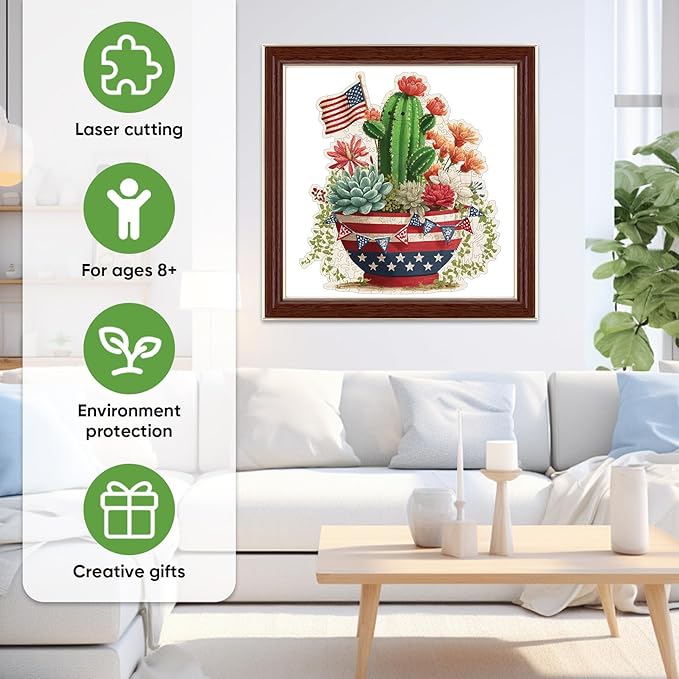 MEATRN Wooden Puzzles for Adults - Artistic Succulent Cactus Wooden Jigsaw Puzzles, Premium Plant Wood Puzzle for Relaxation and Home Décor, Collectible Gift, 207 Pcs, 10.3 x 11.4in