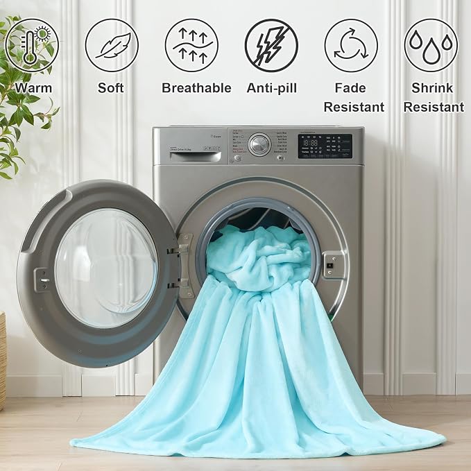 Hansleep Full Robin Egg Blue Fleece Blanket, Soft Flannel Bed Blanket | Fuzzy Cozy Blanket 84x90 Inches, Multi-use for Bed, Sofa, Couch, Travel, Camping, All Season Warm Lightweight Cover