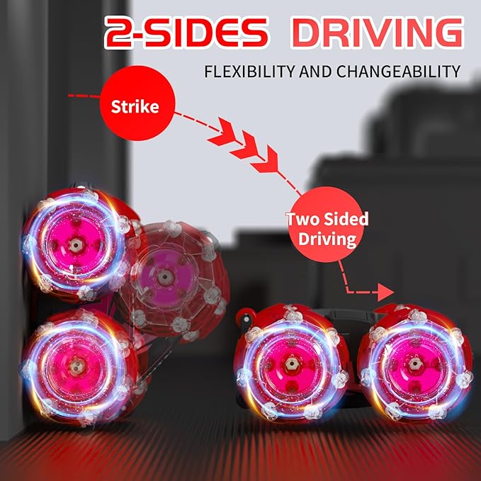 YEMIAI Gesture Sensing RC Stunt Car, 2.4 Ghz 4WD Remote Control Cars, Cool Lighting and Music, Double-Sided Rotating Off-Road Vehicle 360° Flipping Car, Present for Boys and Girls Aged 6-12