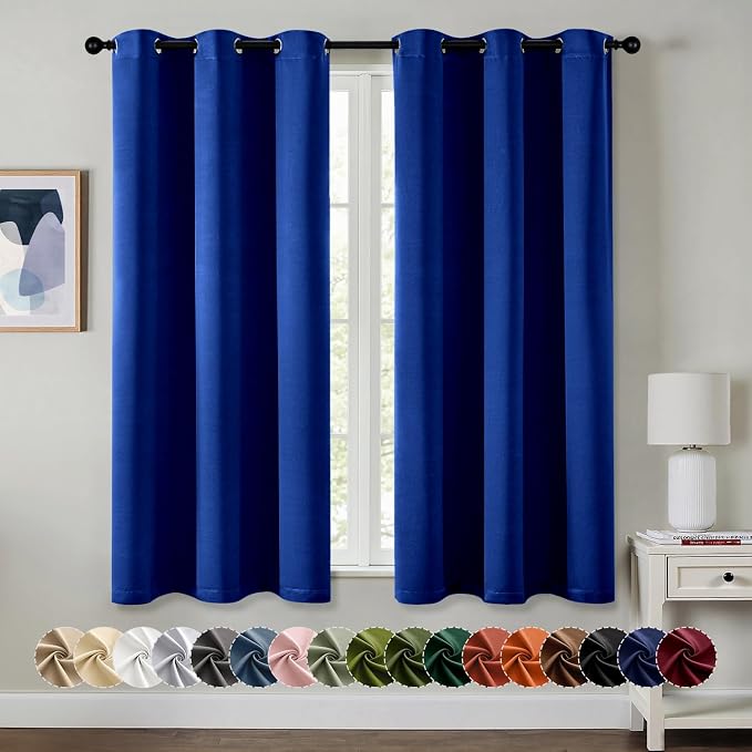 MIULEE Blackout Curtains for Bedroom 2 Panels 40 x 45 Inch Long Royal Blue | Thermal Insulated, Living Room Darkening Grommet Drapes, Noise Reducing, Light Blocking Window Treatments