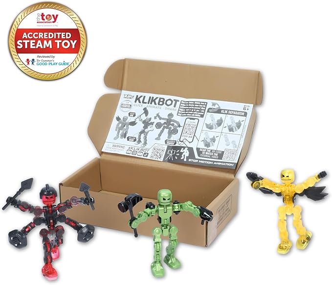 Zing Klikbot Galaxy Pack, Set of 3 Poseable Action Figures with Weapons, Includes 1 Hero (Ice), 1 Villain (Maze) and 1 Guardian (Scorpion), Stop Motion Animation Figure, Great for Kids Ages 6 and Up