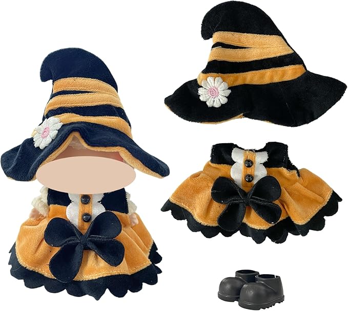 5 Sets Halloween Clothes for 17cm Doll, Pumpkin, Witch, Black Cat & Bunny Costumes, 6.7-Inch Doll Accessories, Halloween Outfits Costume include Colorful Shoes and Glasses, Gift Idea (No Dolls)