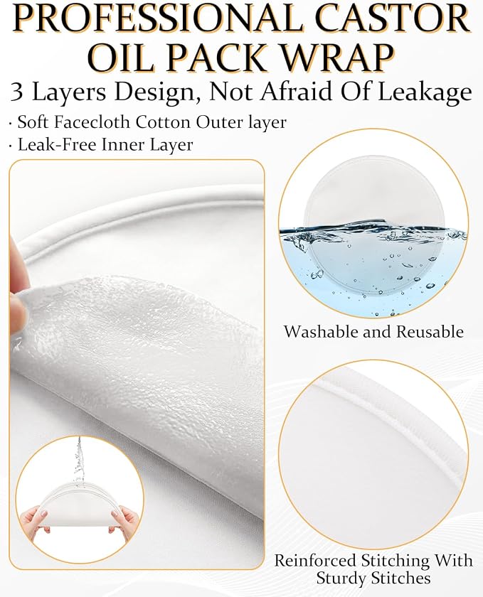 DLMDML 2Pcs Castor Oil Pack for Breast, Reusable Organic Castor Oil Wrap Breast Pad, Anti Leak Breast Nursing Pads for Women Relaxing Sleeping (White)