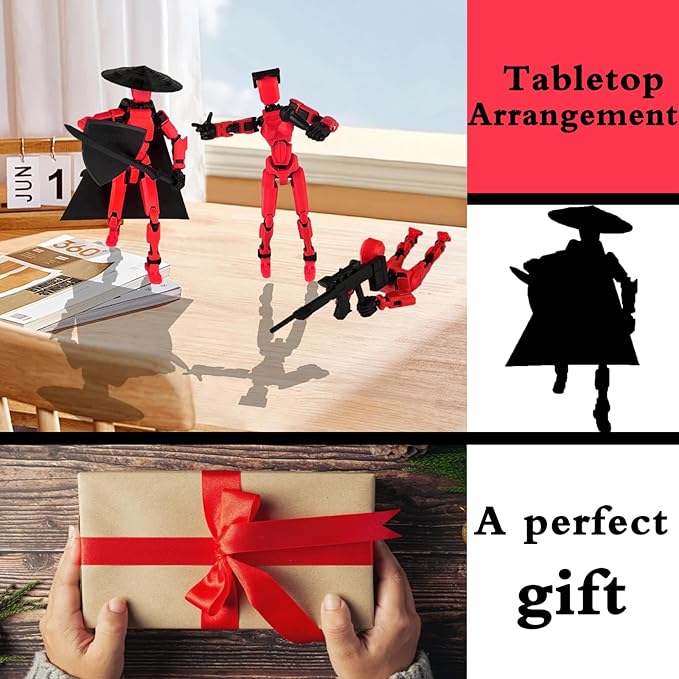 Already Assembled T13 Action Figure Accessories,Dummy 13 T13 Multi-Jointed Movable 3D Printed Toys (Black Red)