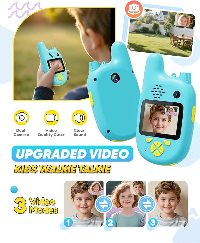 Video Walkie Talkies for Kids with Dual Cameras,2 Pack Rechargeable Kids Walkie Talkies Toys for Ages 3-9 Year Old Boy Girl, Birthday for 3 4 5 6 7 8 Year Old Boys Girls,Indoor&Outdoor