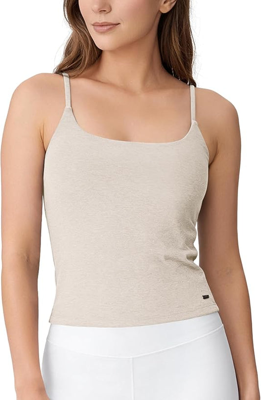 ODODOS Women's Performance Crop Cami Tank with Built-in Bra - Ultra Soft odSTRATUM Tech Spaghetti Straps Yoga Sports Bra