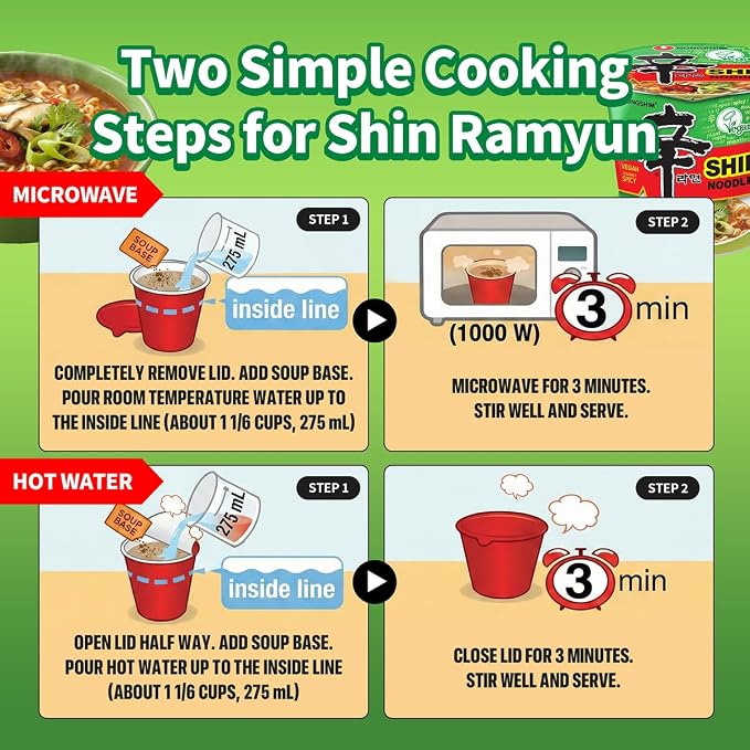 Nongshim Shin Ramyun Vegan Noodles Cup, Spicy Vegan Korean Instant Ramyun, Bold Veggie Flavored Broth, Microwaveable, Quick & Easy, Pantry Essential, 2.64 oz (Pack of 6)