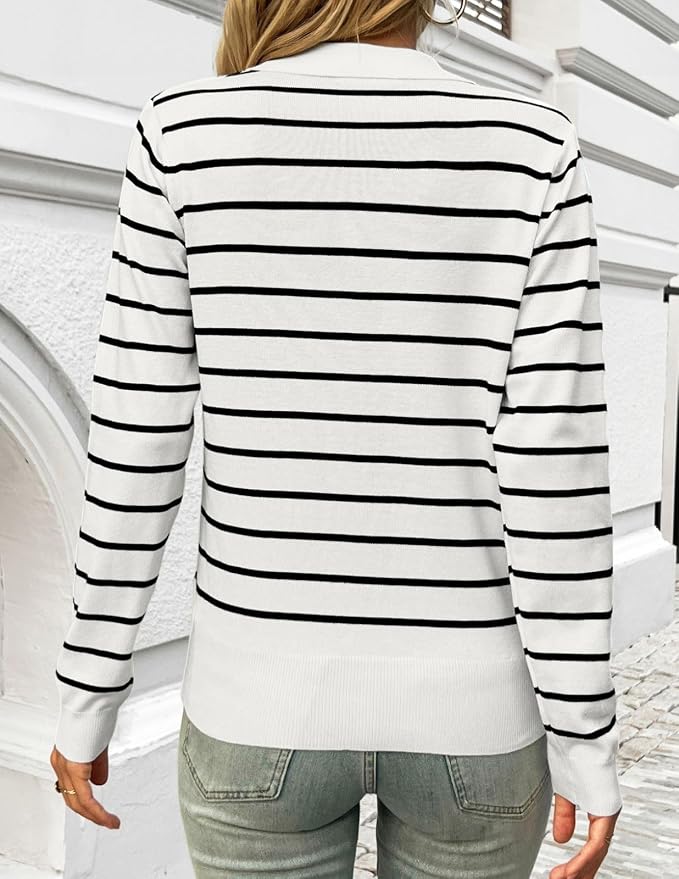 Women's Long Sleeve Classic V Neck Casual Fall Winter Polo Sweater Tops | Basic Collared Knitted Fashion Work Business Formal Daily Wear Versatile Pullover Shirts