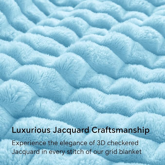 BEDELITE Light Blue Checked Fleece Twin Throw Blanket for Bed, 60x80 Inch | Soft Warm Fuzzy Fluffy Blanket for Couch Sofa, Lightweight Plush Cozy Throws for Home Room Decor, Gift for Women, All Season