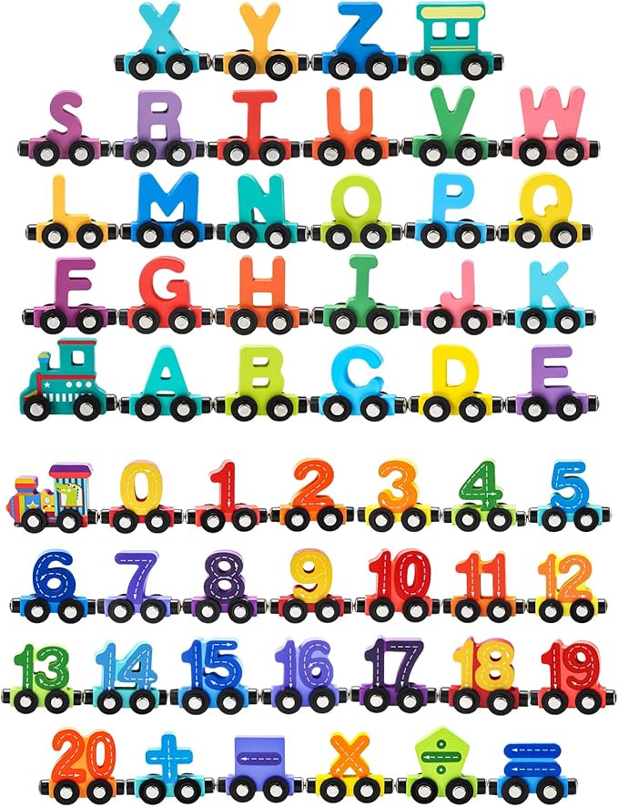 Vinsot 2 Sets Magnetic Wooden Alphabet and Number Train Toys Preschool Educational Activities Learning ABC Number Learning Toys Birthday Gifts for Toddlers Preschool Kids Baby Boys and Girls