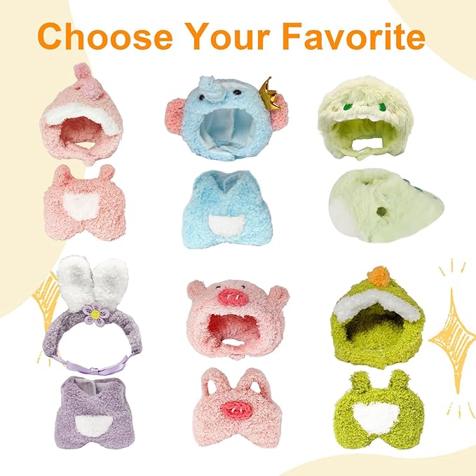 17cm (6.7 Inch) Doll Clothes – Soft Plush Animal Jumpsuit for Mini Keychain Dolls, Pig Costume Outfit, Pink Fuzzy Collectible Display Gift (Doll Not Included)(Pink Piggy)
