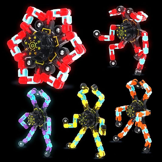 4 Pcs Fidget Toys Transformable Fidget Spinners Autism ADHD Anxiety Stress Relief Sensory Toys for Kids and Adults Deformable Robot Spinner Fingertip Gyros for Party Favors Classroom Prizes (GlowMix)