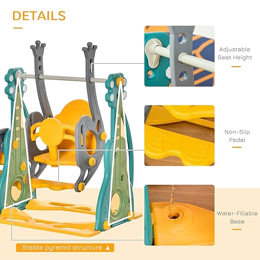 Qaba 4 in 1 Toddler Swing and Slide Set, Kids Slide for Aged 1.5-3 with Climber, Ultra-Safety, Basketball Hoop, Baby Playground Set, Fun Indoor/Outdoor Playset Exercise Toy
