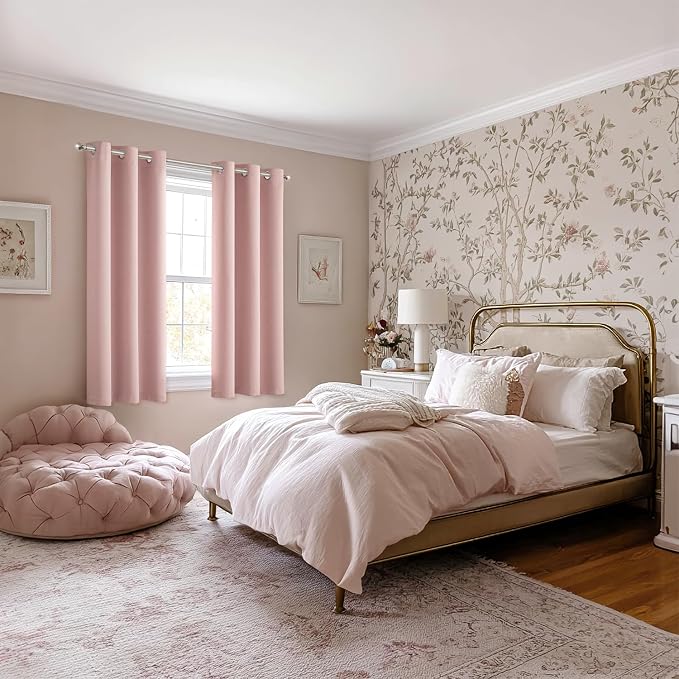 MIULEE Blackout Curtains for Bedroom 2 Panels 34 x 54 Inch Long Pink | Thermal Insulated, Living Room Darkening Grommet Drapes, Noise Reducing, Light Blocking Window Treatments