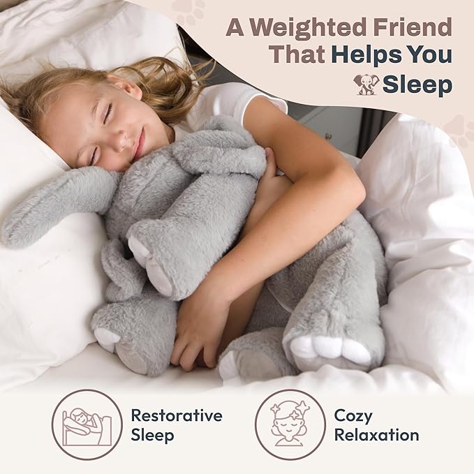 Weighted Stuffed Animals 20" | 5 lbs Elephant Plush for Calming Cozy Comfort | Large Weighted Stuffed Animal for Anxiety | Soft Microwavable & Coolable for Sensory Needs & Stress Relief