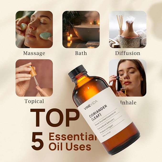 VINEVIDA Coriander Essential Oil 4 oz - Scent for DIY Candles & Soap Making