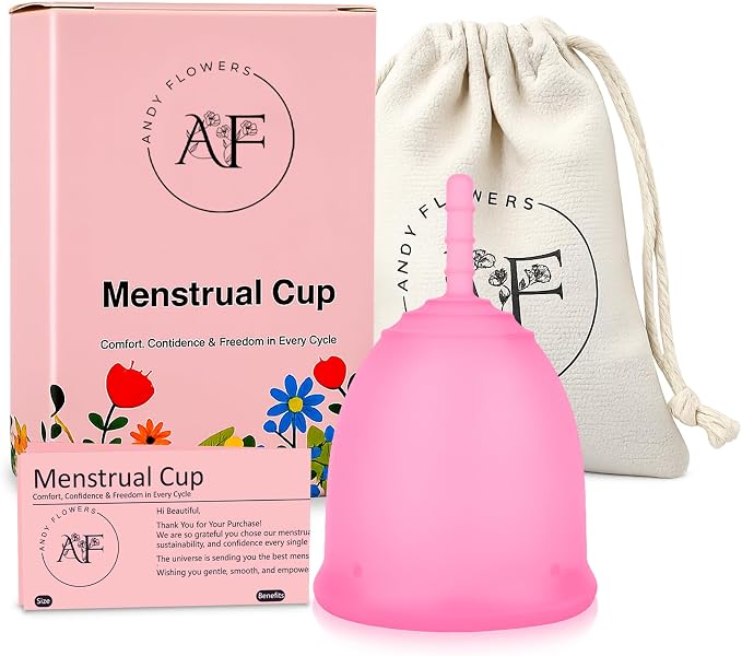 Reusable Menstrual Cup, Medical Grade Silicone Period Cup for Women & Beginners, Eco-Friendly Feminine Hygiene, Leak-Free Comfort for Up to 12 Hours (Small & Large) (Pink, Large)
