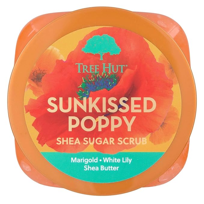 Tree Hut Sunkissed Poppy Shea Sugar Scrub, Exfoliating, Hydrating & Moisturizing Body Scrub with Shea Butter & Nourishing Essential Oils, Smooth & Soften Skin, 18 oz