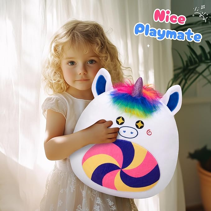 Athoinsu 12‑Inch Rainbow Unicorn Plush Pillow Soft & Cuddly Stuffed Animal for Kids Toddler Girls and Boys, Cute Rainbow Belly Plush Gift
