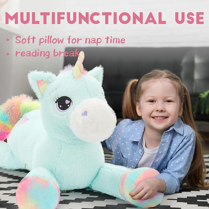 Tezituor 43in Giant Unicorn Plush Toys,Big Blue Unicorn Stuffed Animals,Lovely Birthday Decorations for Children,Great Unicorns Gifts for Girls