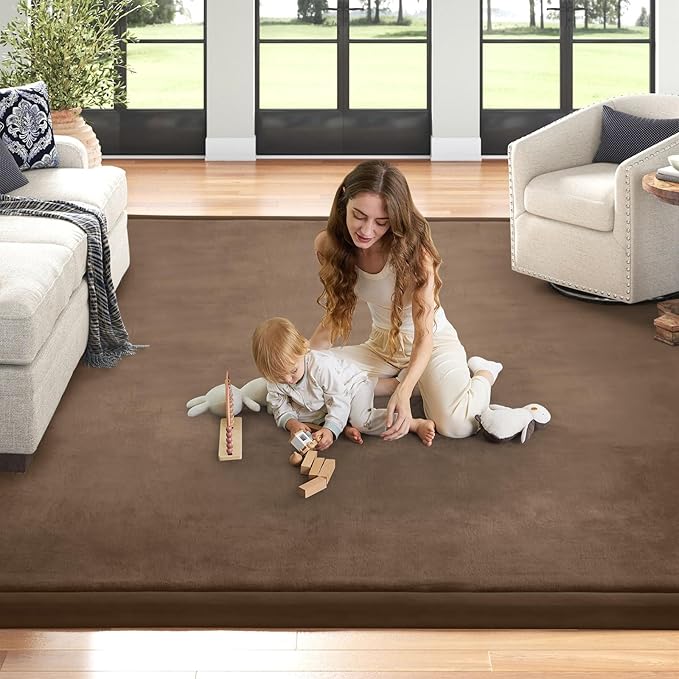 Baby Play Mat for Floor Nursery Rug Muscle Mat Area Rug Playroom Rug 71"x79" Playpen Mat Elastic Foam 1.3" Thick Crawling Mat for Babies,Toddlers, Infants, Kids,Chestnut