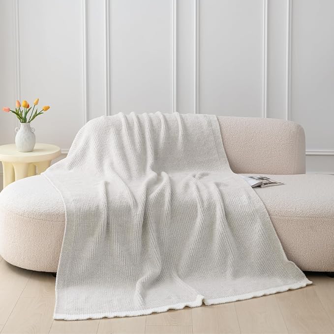 MH MYLUNE HOME Ultra Soft Ribbed Throw Blanket Plush, Beige, 60"x80" | Reversible Fleece Throw Blanket, Comfy Fluffy Fuzzy Plush Blanket Throws for Couch Sofa Bed, Cozy Blankets for Women Gift