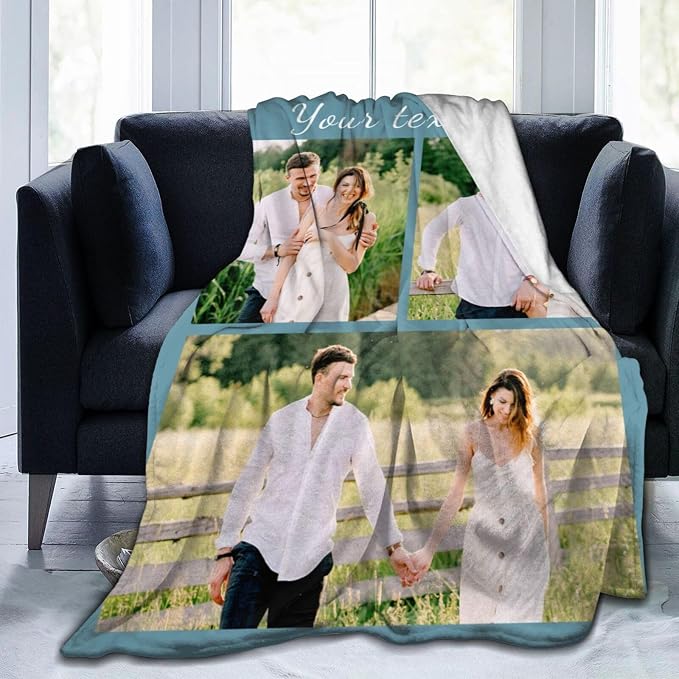 Custom Blanket with Picture Text, Personalized 3 Photo Blanket, HD Printing Customized Flannel Throw Blanket Gifts for Mom Dad Couple Girlfriend Boyfriend Wife Husband Christmas