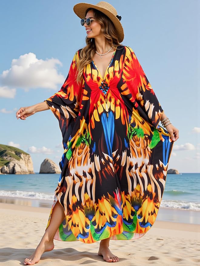 Mumu Dresses for Women Plus Size, Bohemian Kaftan Beach Cover Up Long Maxi Nightgown Soft Loungewear
