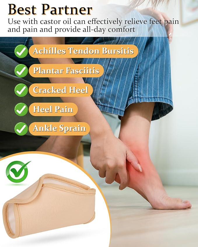 2Pcs Castor Oil Pack Wrap for Ankle Reusable Organic Castor Oil Feet Wrap, Adjustable Castor Oil Compress Feet Brace for Ankle, Waist, and Joint Care