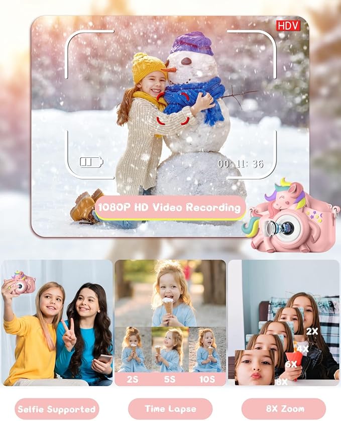 Kids Camera for 3-8 Years Old Toddlers Childrens Boys Girls Selfie Camera 20 MP HD 1080P IPS Screen Dual Digital Toy Camera for Kids Christmas Birthday Gifts with 32Gb Card
