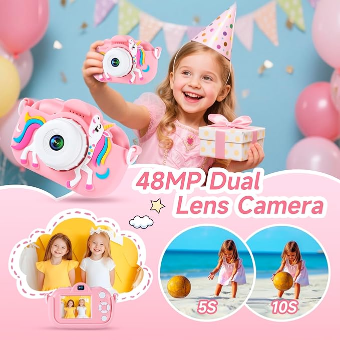 Kids Camera Toys for 3-8 Year Old Girls and Boys, Children Digital Camera with Cute Soft Silicone Case, 1080P Video Camcorder Present with 32GB SD Card – Birthday Gift for Kids