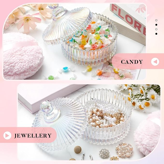 Tioncy 2 Pcs Extra Large Dusting Powder Puff and Container for Women-6'' Glass Crystal Dusting Powder Container Soft Washable Reusable Velour Face(Dazzling,Classic)