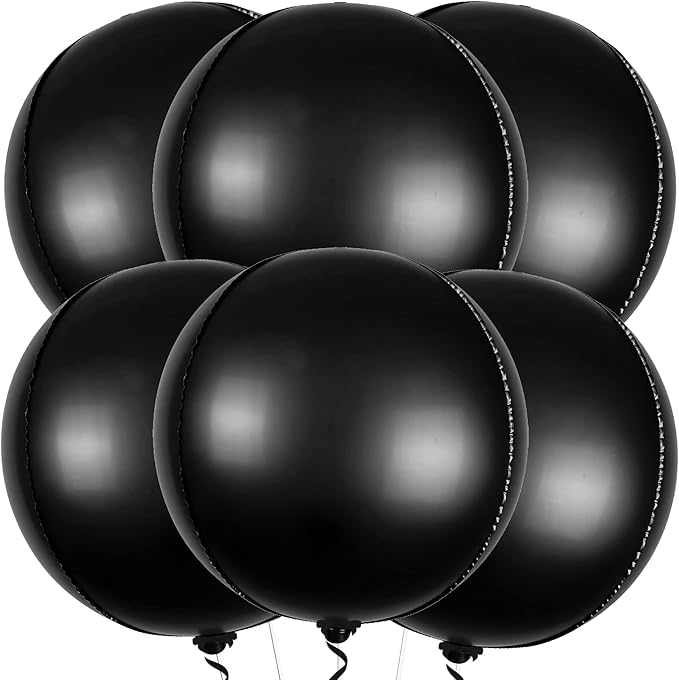 KatchOn, Big Matte Black Foil Balloons - 22 Inch, Pack of 6 | 4D Metallic Balloon for Black Birthday Decorations | Black Metallic Balloon, Happy New Year Balloons for New Years Decorations | NYE Decor