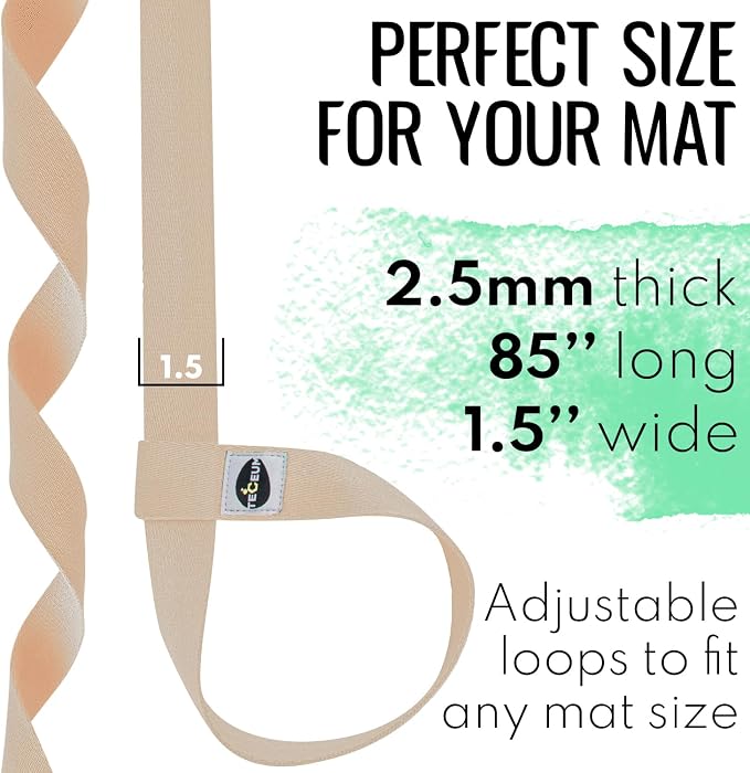 TECEUM Yoga Mat Strap – Extra Soft & Thick Cotton Carrier for All Mats | Adjustable Skin-friendly & Non-Slip Mat Holder Sling in 30+ Colors [Mat Not Included]