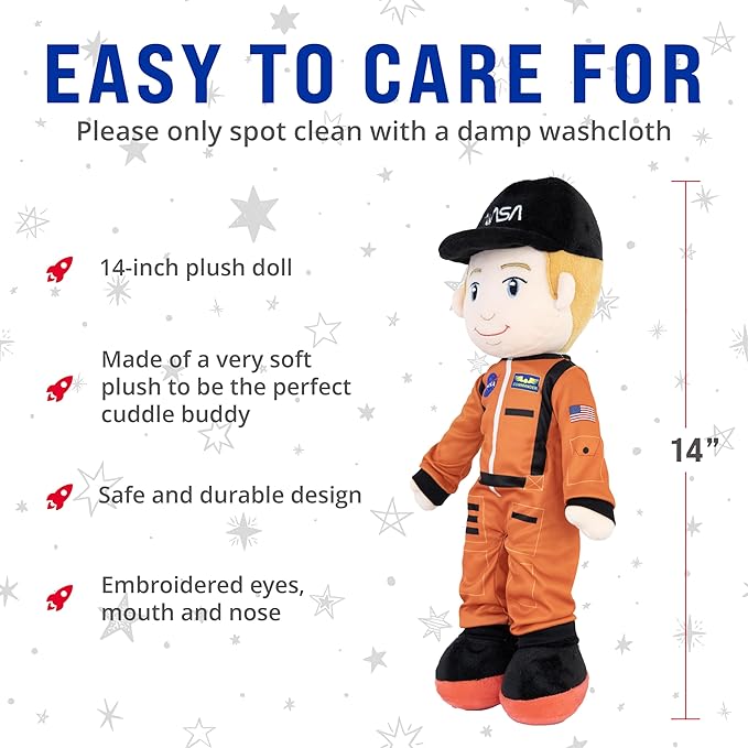 Playtime by Eimmie - 14” Howie NASA Doll - Soft Baby Doll - Plush Rag Dolls for 2 Year Old Girls & Boys Toddler & Infants - Astronaut Plush Washable Doll - Space Themed Stuffed Toys - Baby Space Toys
