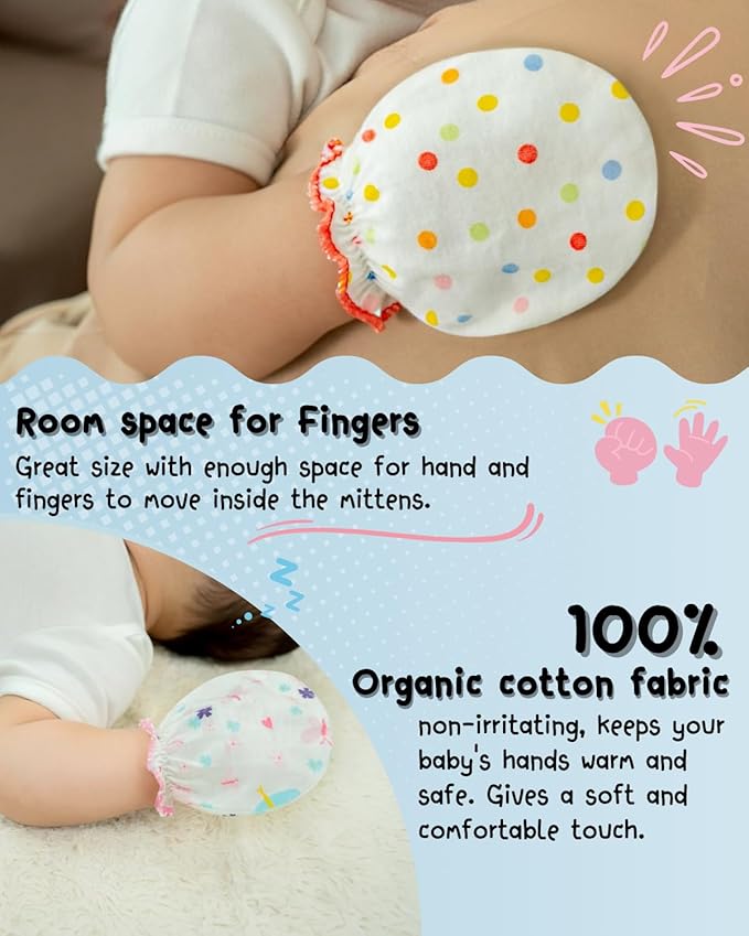 RATIVE Baby Mittens Newborn No Scratch Gloves, Organic Cotton Infant Mittens for Baby Boy & Girl, 0-6 Months