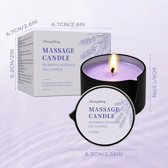 Warming Massage Oil Candle, Scented Body Oil Candle for Spa & Home Use, Romantic Gift, 2.02 oz (Lavender)
