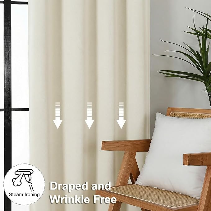 Simplebrand Ava Light Beige Light Filtering Curtains for Bedroom 72 Inch Length 2 Panels Set, Privacy Thermal Insulated Rod Pocket Door Window Curtains for Patio French Door Front Door, W40 x L72 Inch