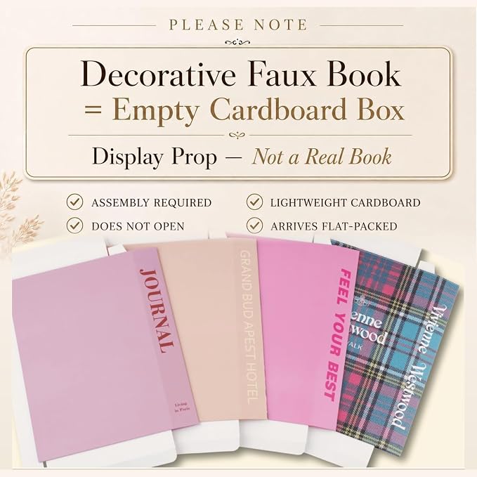 4 Pcs Decorative Books | Faux Velvet Coffee Table & Shelf Decor | Rich Moody Look for Living Room, Office and Entryway - Not Real, Tool-Free 2-Min Setup