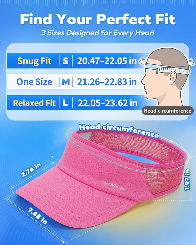 Sport Sun Visor Hat for Women Men - Lightweight Stretchy Polyester Spandex Quick Dry Sweatband Wrinkle Resistant