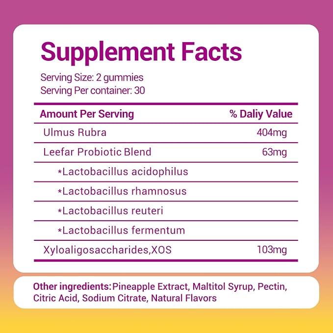 Her Juicy Women's Probiotic Gummies: ph Balance for Women & Slippery elm for Women, Clean Vegan, Pineapple Flavor, Prebiotics Blend, with Slippery Elm, Gut Health & Immune Defense, 60 Gummies