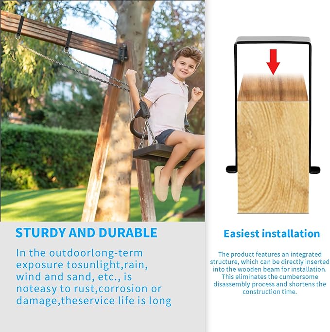 Heavy Duty Swing Hangers with 180° Snap Hooks Metal Swingset Accessories Swing Set Brackets Hardware Swingset Attachments Wooden Sets Playground Porch Outdoor Indoor (Black of 2Pcs)