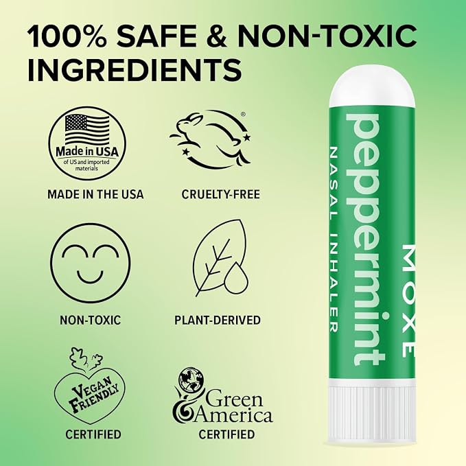 MOXE Peppermint Essential Oil Nasal Inhaler, Therapeutic No-Mess Aromatherapy, Cooling, Refreshing, Invigorating, Uplifts Mood and Positivity, Pure and Undiluted, Made in USA (1 Pack)