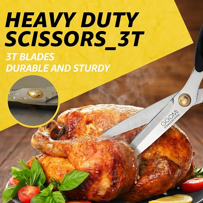 3T Stainless Blade Kitchen Scissors - 10.23in x 1Pack | Korean Barbecue Kalbi Rib Chicken Meat Cutting | Sharp Heavy Duty Multipurpose Kitchen Shears for Cutting Dishwasher Safe (GG130, Black)